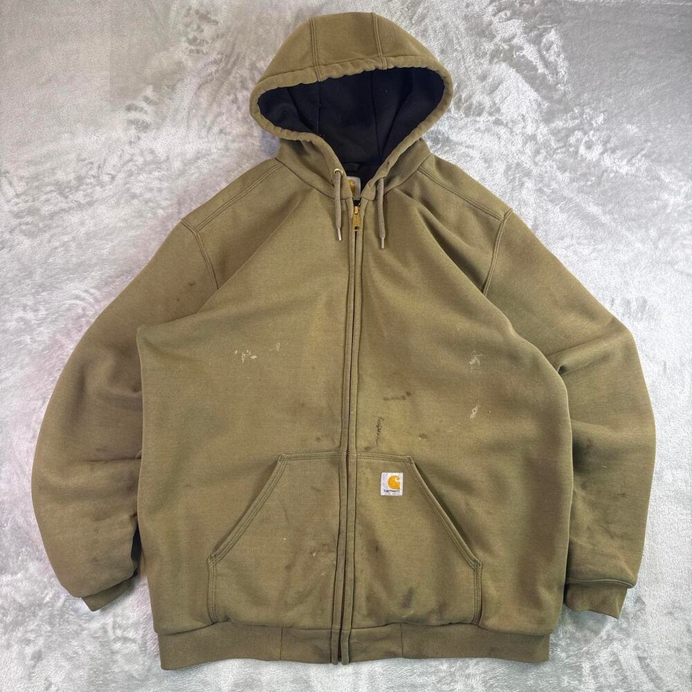 Carhartt Zip Hoodie Mens Large Tall Distressed Workwear Thermal Lined